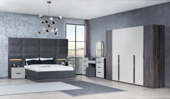 Schlafzimmer Bett Nachttisch Kleiderschrank Kommode mit Spiegel Möbel Set 5tlg