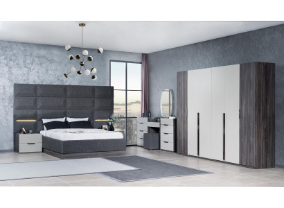 Schlafzimmer Bett Nachttisch Kleiderschrank Kommode mit Spiegel Möbel Set 5tlg