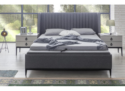 Graues Schlafzimmer Bett + 2x Nachttisch Konsolen Nachttische Betten 3tlg. Neu