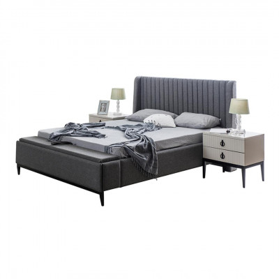 Graues Schlafzimmer Bett + 2x Nachttisch Konsolen Nachttische Betten 3tlg. Neu