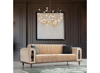 Luxus Bank Sofa Couch Beige Wohnzimmer Kanzlei Textil Sofas