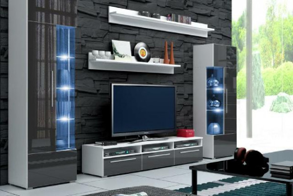 Designer Wohnwand Rtv TV Sideboard +2 Vitrinen Anbau Schrank Wohnzimmer Wand Neu