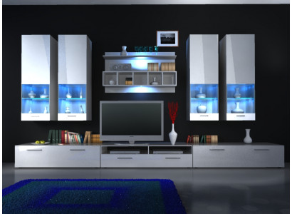 Wohnwand anbauwand schrankwand hochglanz led beleuchtung "farbwahl" design neu 