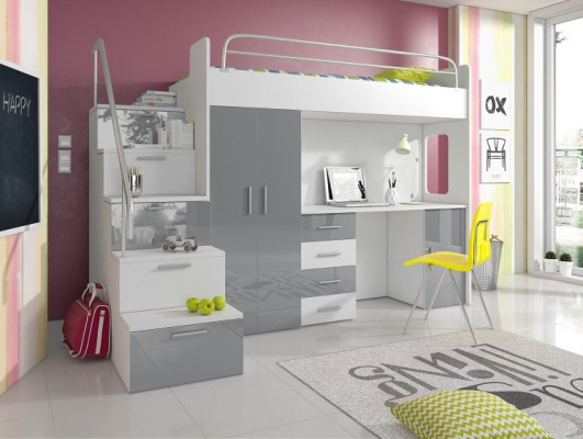 Jugendbett Komplett Schlafzimmer Design Kinder Bett Betten Schrank Tisch GRAU