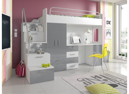 Jugendbett Komplett Schlafzimmer Design Kinder Bett Betten Schrank Tisch GRAU