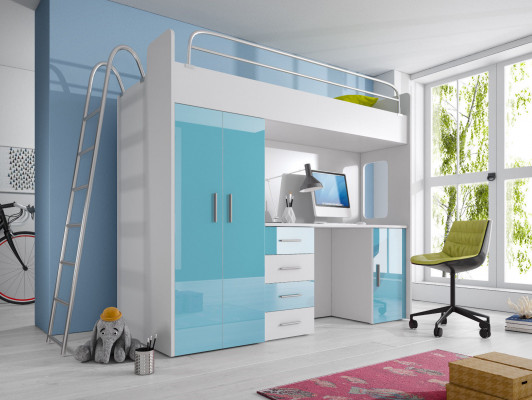 DOPPELSTOCKBETT STOCKBETT ETAGENBETT MIT SCHREIBTISCH KLEIDERSCHRANK NEU GRAU