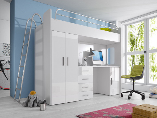 DOPPELSTOCKBETT STOCKBETT ETAGENBETT MIT SCHREIBTISCH KLEIDERSCHRANK NEU GRAU