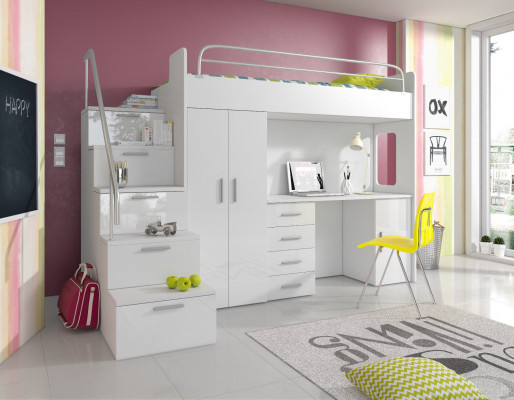 Doppelstockbett Etagenbett Doppelbett Jugend Bett Betten mit Schrank Tisch Neu
