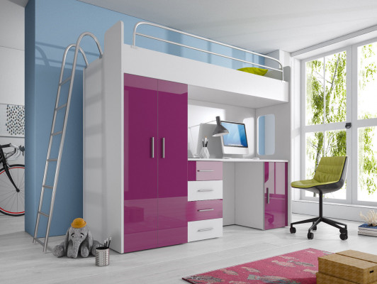 DOPPELSTOCKBETT STOCKBETT ETAGENBETT MIT SCHREIBTISCH+KLEIDERSCHRANK-RAJ 4D WEIß