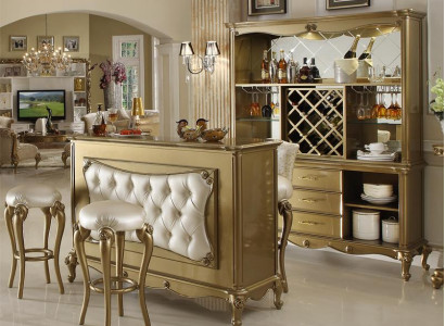 Komplette Bar 4 tlg. Garnitur Bartisch 2x Barhocker Schrank Barock Rokoko Set
