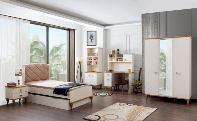 Büro Set Schreibtisch Beige Bücherregal Schreibtische Sekretär Design 2tlg. Neu