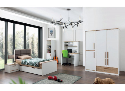 Modernes Jugendzimmer Set Bett Nachttisch Bücherregal Tisch Schlafzimmer 5tlg.