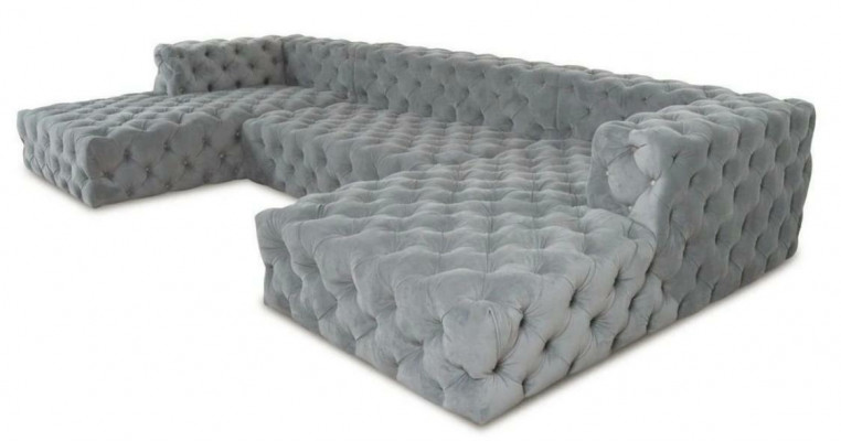 Chesterfield U Form Sofa Grau XXL Big Textil Stoff Couchen Luxus Möbel Polster
