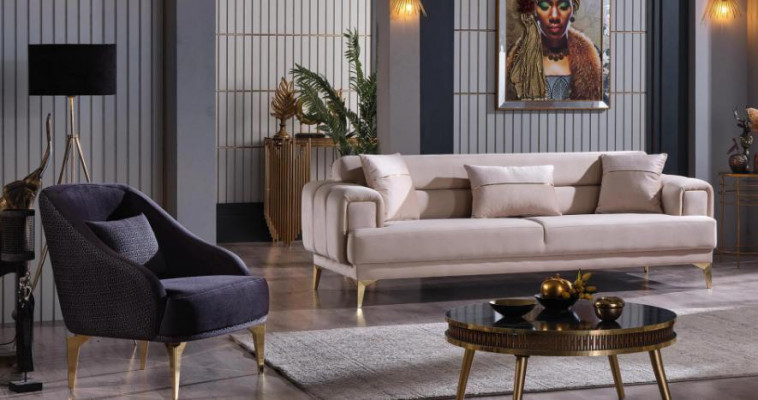 Designe Sofagarnitur Luxus Edelstahlmöbel Moderne Polster Sofas Sessel 3+1