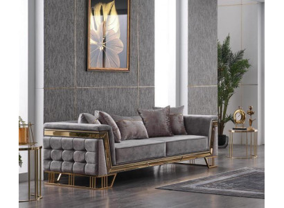 Grauer Dreisitzer Luxus Wohnzimmercouch Designer Textil Sofa Sitzmöbel