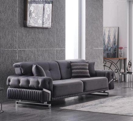 Grauer Designer Dreisitzer Wohnzimmermöbel Textil Polstersofa Modern