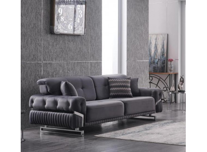 Grauer Designer Dreisitzer Wohnzimmermöbel Textil Polstersofa Modern