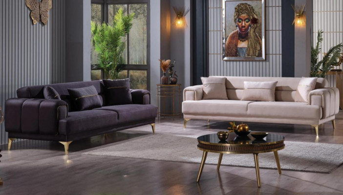 Wohnzimmer Sofa-Set Dreisitzer Polstergarnitur Komplettes Möbel Set 2tlg