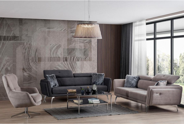 Luxuriöses, modisches Zweisitzersofa mit Textilpolsterung auf hohen Beinen
