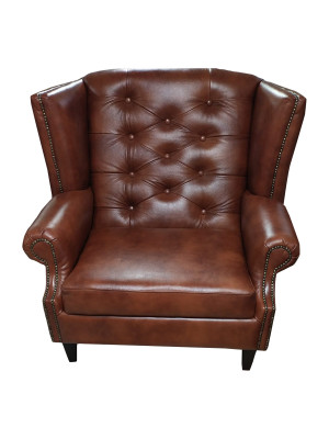 Luxus Ohrensessel Chesterfield Sessel Leder Braun Couch Modern Möbel