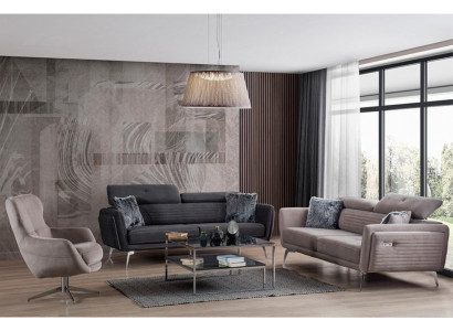 Sofagarnitur Couch Polster Möbel Stoff Sofa Couchen 3+3+1 Grau Gruppe