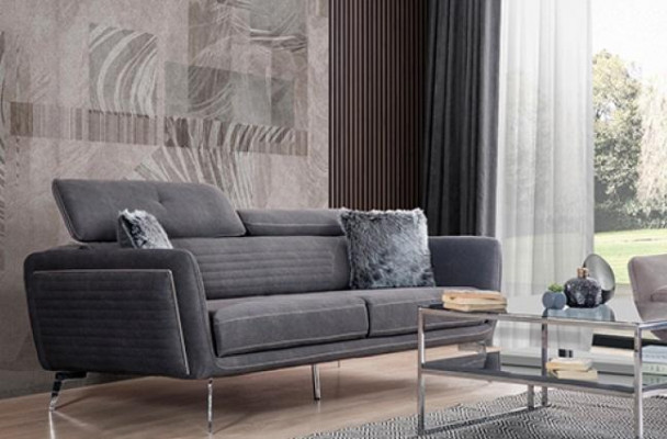 Sofagarnitur Couch Polster Möbel Stoff Sofa Couchen 3+3+1 Grau Gruppe