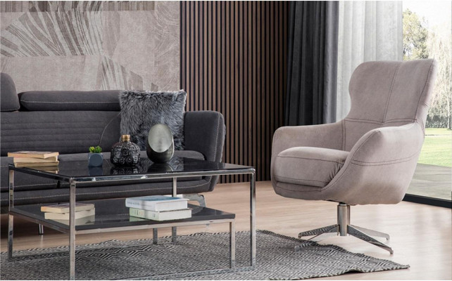 Drehbarer Sessel Relax Club Sofa Einsitzer Couch Polster Möbel Beige