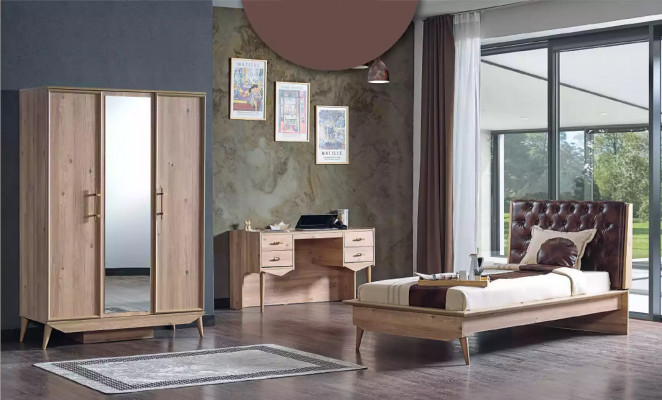 Bett Loft Holz Chesterfield 100x200cm Bettrahmen Gepolstertes Kopfteil