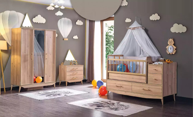 Säugling Schlafzimmer Komplettzimmer Baby Bett Schrank Kommode 3tlg.