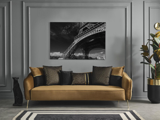 Modern Chesterfield Sofa 4 Sitzer Sofas Stoff Polyester Gelb Neu