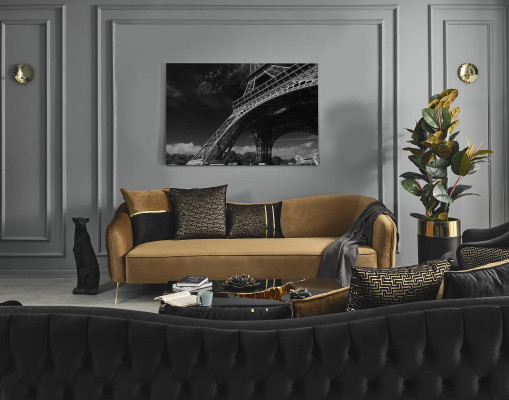 Modern Chesterfield Sofa 4 Sitzer Sofas Stoff Polyester Gelb Neu
