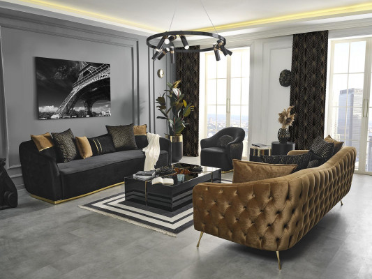 Modern Chesterfield Sofa 4 Sitzer Sofas Stoff Polyester Gelb Neu