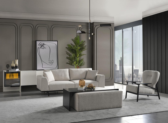 Dreisitzer Sofa 3 Sitzer Sofas Modern Weiß Design Stoff Polyester Neu