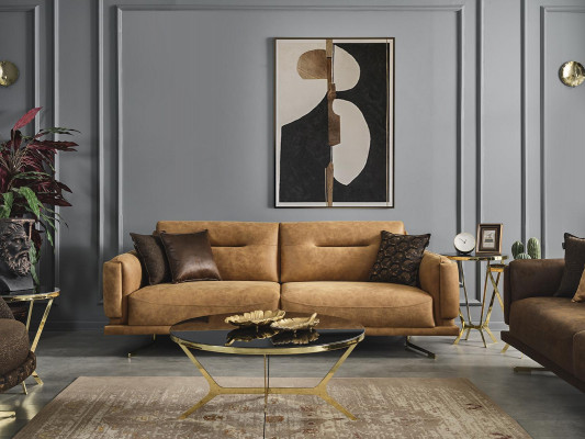 Dreisitzer Sofa 3 Sitzer Sofas Braun Kunstleder Wohnzimmer Luxus Sitz