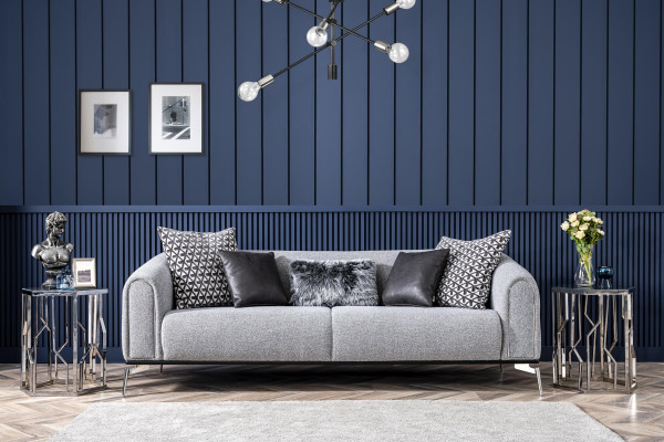 Dreisitzer Sofa 3 Sitzer Sofas Sitz Stoff Grau Wohnzimmer Modern Luxus