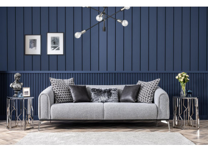 Dreisitzer Sofa 3 Sitzer Sofas Sitz Stoff Grau Wohnzimmer Modern Luxus