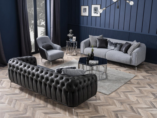 Dreisitzer Sofa 3 Sitzer Sofas Sitz Stoff Grau Wohnzimmer Modern Luxus