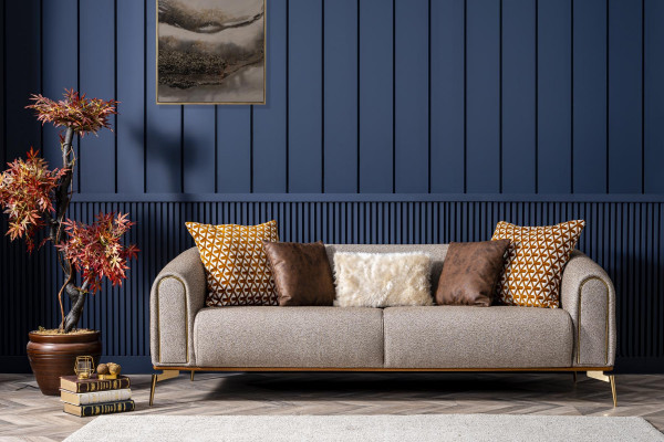 Dreisitzer Sofa 3 Sitzer Sofas Design Modern Stoff Grau Wohnzimmer