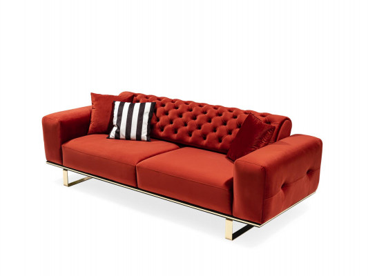 Dreisitzer Chesterfield Sofa 3 Sitzer Sofas Rot Stoff Wohnzimmer Luxus