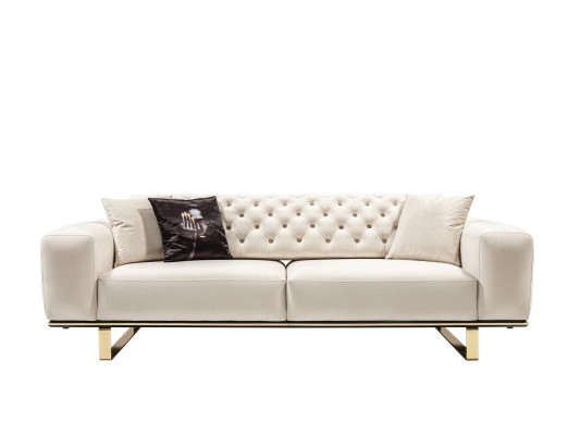 Dreisitzer Chesterfield Sofa 3 Sitz Sofas Weiß Stoff Wohnzimmer Luxus