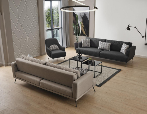 Viersitzer Sofa 4 Sitzer Sofas Stoff Grau Modern Sitzer Wohnzimmer Neu