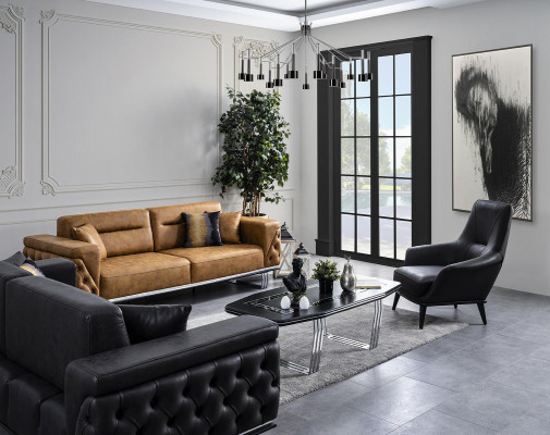 Luxus Sessel Ohrensessel Cocktailsessel Kunstleder Polyester Schwarz