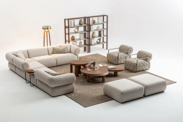 Italienische Stil Möbel Ecksofa Eckcouch Wohnlandschaft Eckgarnitur 5tlg.