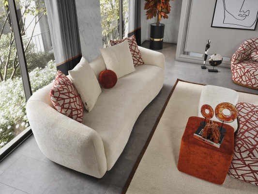 Sofagarnitur Wohnzimmer Set Sofa 4 Sitzer Sessel 3x Hocker Weiß Viersitzer Stoff