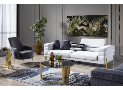 Luxus Sofagarnitur Sofa 4 Sitzer Sessel Stoff Modern Weiß Modern Set