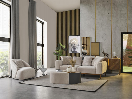 Modern Sofagarnitur 3 Sitzer Sessel Dreisitzer Weiß Modern Stoff Polyester