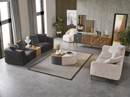 Modern Sofagarnitur 3 Sitzer Sessel Dreisitzer Weiß Modern Stoff Polyester