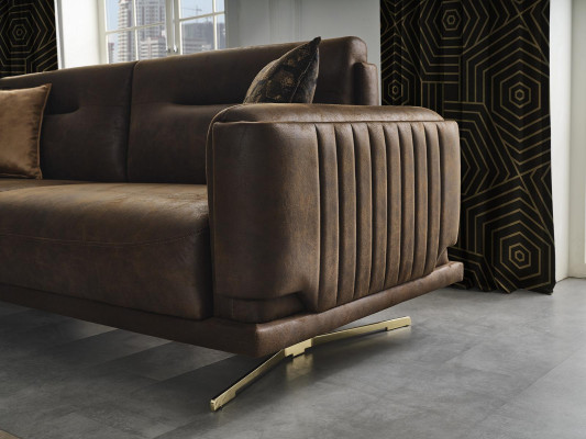 Sofagarnitur Komplette Sofa 431 Sitz Sessel Kunstleder Braun Set 3tlg