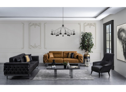Chesterfield Sofagarnitur Sofa 431 Sitzer Kunstleder Sofas Schwarz