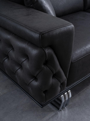 Dreisitzer Sofa 3 Sitzer Sofas Schwarz Kunstleder Wohnzimmer Luxus